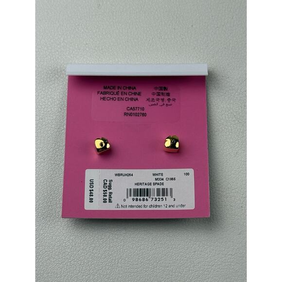Kate Spade Heritage White Enamel Gold Tone Stud Heart Pierced Earrings on Card - Picture 4 of 6